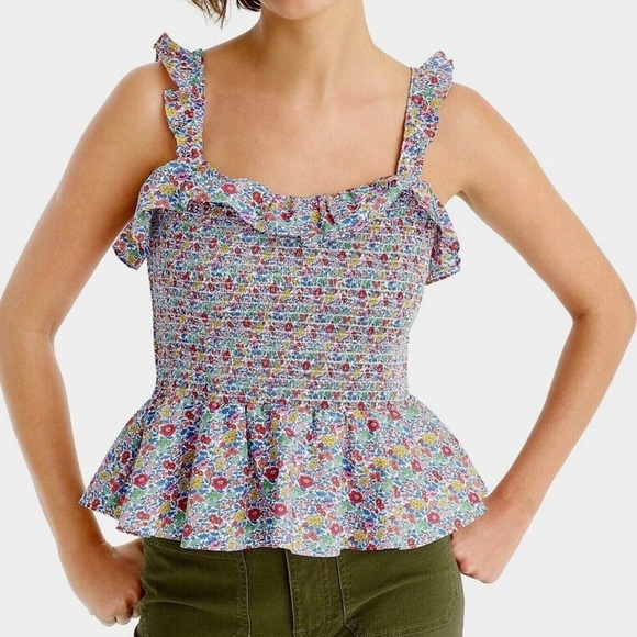 J.Crew Liberty Fabric Smocked Floral Richmond Top Size Small - Picture 1 of 8